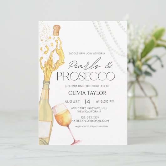 Parels & Prosecco Elegant Champagne Vrijgezellenfe Kaart (Staand voorkant)