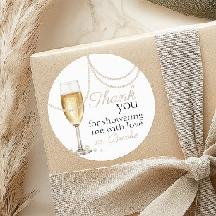 Parels Prosecco elegante Bruidsjurk Shower bedankt Ronde Sticker