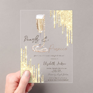 Parels Prosecco Gold Glitter Drips Vrijgezellenfee Acryl Uitnodigingen