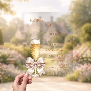 Parels Prosecco gouden strik elegante heldere verj Acryl Uitnodigingen