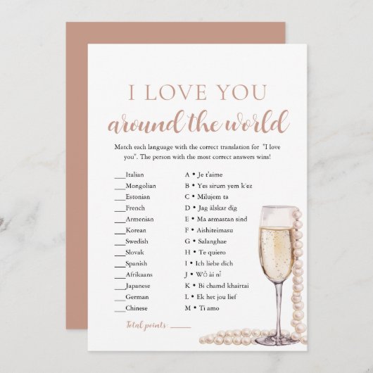Parels & Prosecco I Love You Around the World Game Kaart (Voorkant / Achterkant)