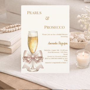 Parels Prosecco ivoorkleurige gouden strik Bruidsu Kaart