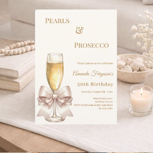 Parels Prosecco ivoorkleurige gouden strik elegant Kaart