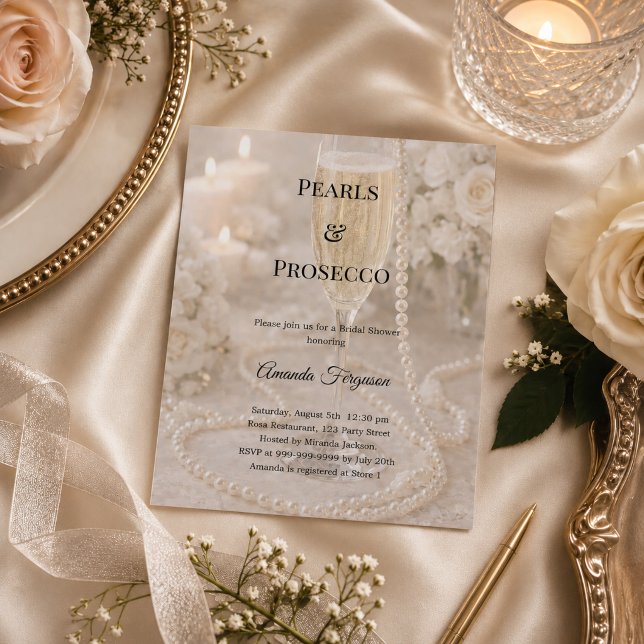 Parels Prosecco luxe Bruidsdouche uitnodiging (Creator heeft geüpload)