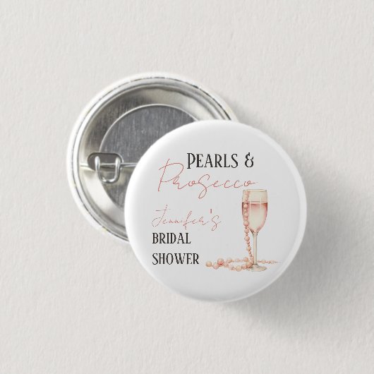 Parels & Prosecco Roze Bruids-Shower Ronde Button 3,2 Cm (Voorkant /achterkant)
