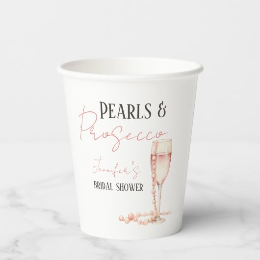 Parels & Prosecco Roze Bruidsdiner Papieren Bekers (Achterkant)