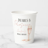 Parels & Prosecco Roze Roze Bruidsmeisjesfeest Papieren Bekers (Achterkant)