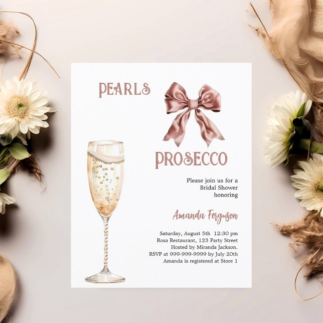 Parels Prosecco roze strik Bruids Douche uitnodigi (Creator heeft geüpload)