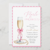 Parels & Prosecco Roze strik Vrijgezellenfeest Kaart (Voorkant)
