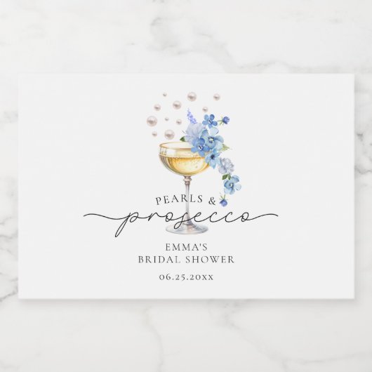 Parels & Prosecco Stoffig Blauw Vrijgezellenfeest  Sparkling Wijnetiket (Enkel label)