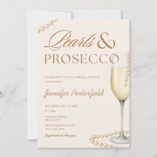 Parels & Prosecco Vrijgezellenfeest Bruidsbrunch Kaart (Voorkant)