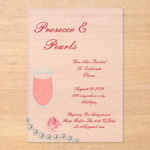PARELS & PROSECCO VRIJGEZELLENFEEST ROZE UITNODIGI ACRYL UITNODIGINGEN