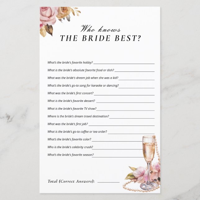 Parels Prosecco Wie kent de bruid beste spel (Voorkant)