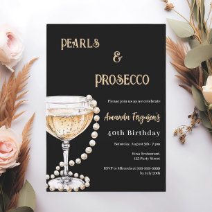 Parels Prosecco zwart goud verjaardag Kaart