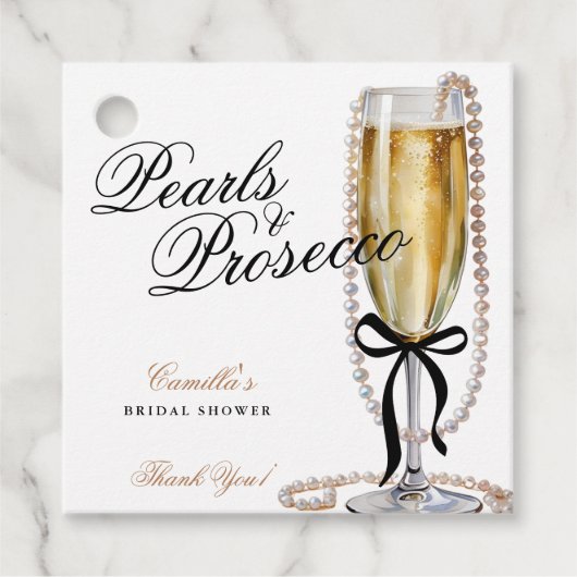 Parels & Prosecco Zwarte Strik Bruidsdiner Bedankjes Labels (Voorkant)