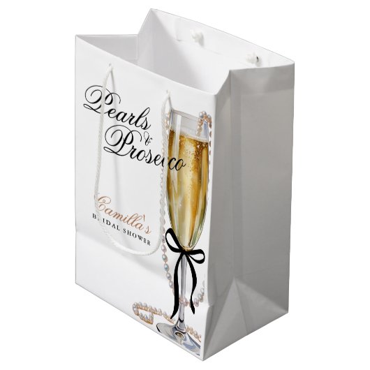 Parels & Prosecco Zwarte Strik Bruidsdiner Medium Cadeauzakje (Voorkant Gekanteld)