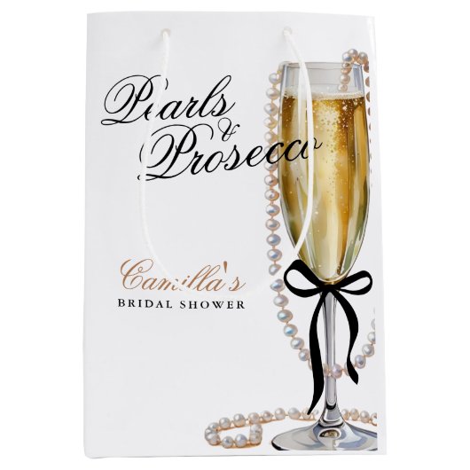 Parels & Prosecco Zwarte Strik Bruidsfeest Medium Cadeauzakje (Voorkant)