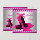 Parels Roze Hoge Hakken Schoenen Verjaardagsfeestj Kaart (Voorkant / Achterkant)