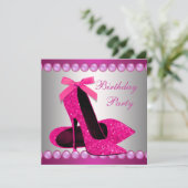 Parels Roze Hoge Hakken Schoenen Verjaardagsfeestj Kaart (Staand voorkant)