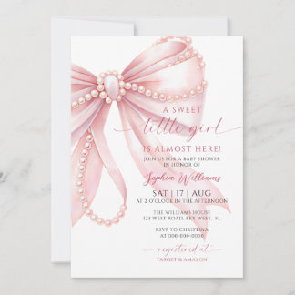 Parels Roze Strik Zoete Kleine Meisje Baby Shower Kaart