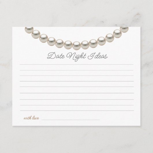 Parelsnoer Bruids douche Date Nacht Ideeën Informatiekaartje (Voorkant)