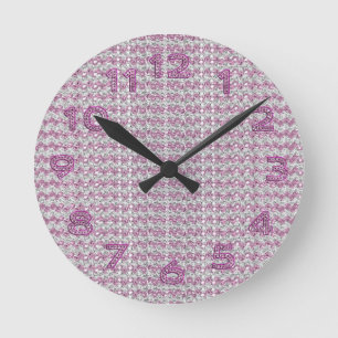 Pareltjes met roze zilver Diamond Ronde Klok