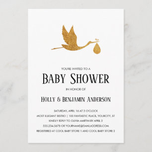Paren Baby shower Faux Gold Folie Stork w / Bundel Kaart