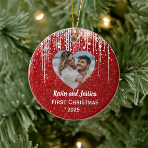 Paren Eerste Kerstfoto Naam Keramisch Ornament