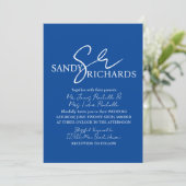 Paren Monogrammed Blue White Script Wedding Kaart (Staand voorkant)