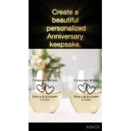 Paren Naam 50e Jubileum Gift Origineel Hart Wijnglas Zonder Voet