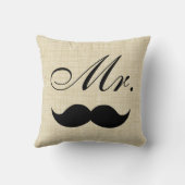 Paren Pillow, Mr W Black Mustache op Parchment Kussen (Achterkant)