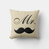 Paren Pillow, Mr W Black Mustache op Parchment Kussen (Voorkant)