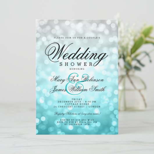 Paren Trouwdouche Strand Ombre Bokeh Lights Kaart (Staand voorkant)