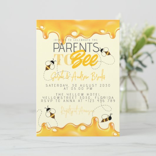Parents à Bee Baby shower Invitation (Debout devant)