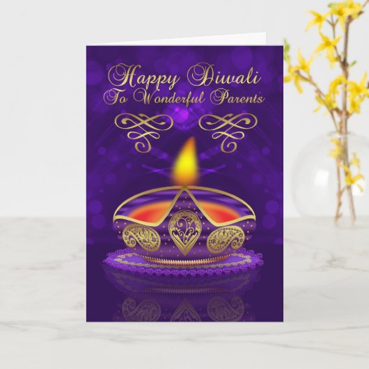 Parents Diwali Greeting Card With Lamp Kaart (Gele Bloem)