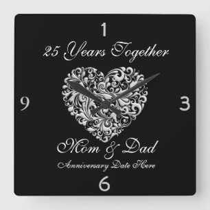 PARENTS SILVER 25th Jubileum GIFT Wall Clock Vierkante Klok