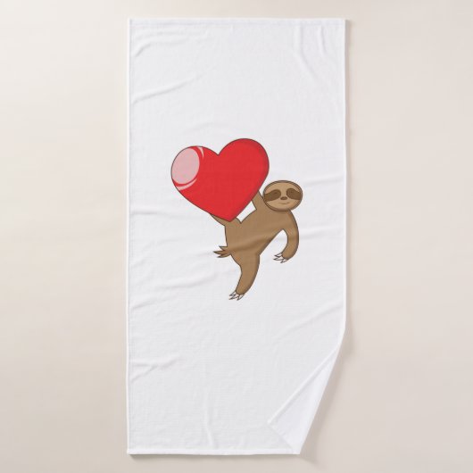 Paresseux avec le coeur "J'aime les fainéants" (Serviette de bain)