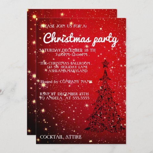 Parfait, Cool Sparkly Red Christmas Invitation (Devant / Derrière)