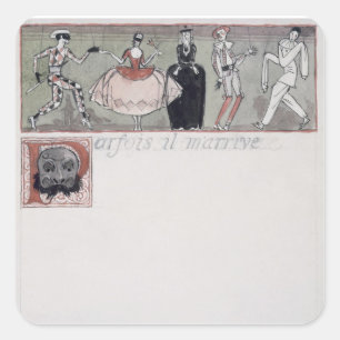 "Parfois il m'arrière" (inkt en w/c op papier) Vierkante Sticker