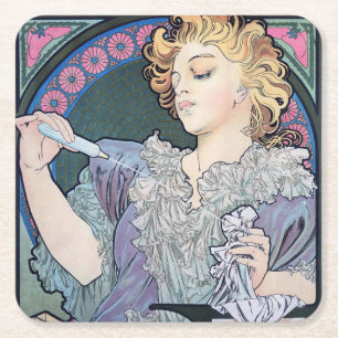 Parfum, Alphonse Mucha Vierkante Kartonnen Onderzetter