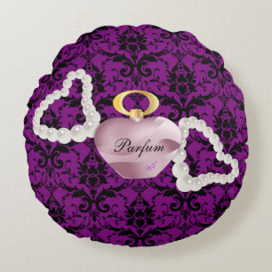 Parfum en Pearls Paars 3 Damask Round Pillow Rond Kussen