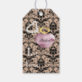 Parfum & Pearls Taupe & Black Damask Gift Label Cadeaulabel (Voorkant)
