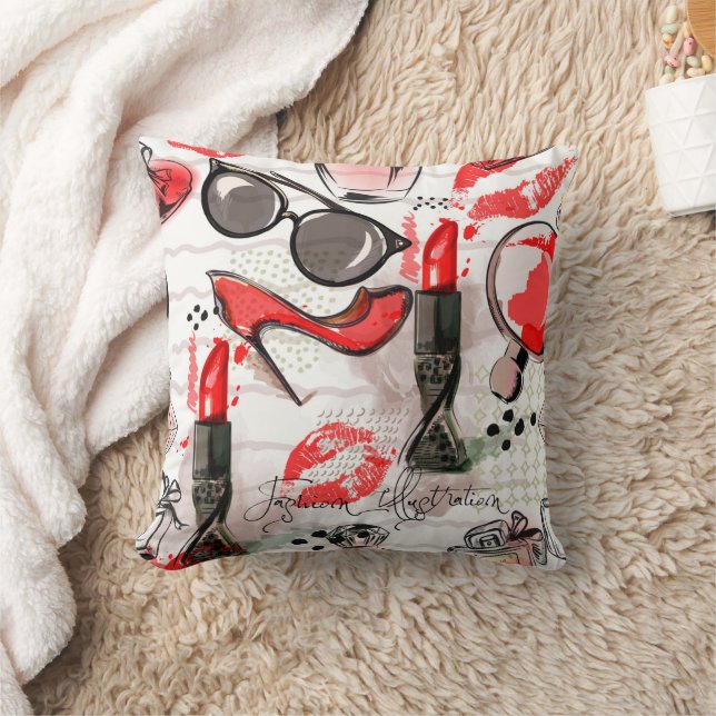 Parfum, rode lipstick en een hogedrukschoen kussen (Deken)