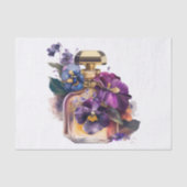 Parfumeflesje en Paarse blikbloemen Tissuepapier (Voorkant)