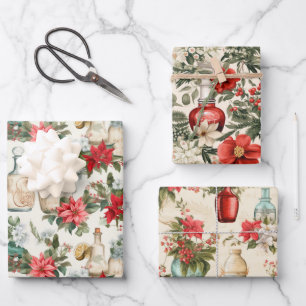 parfumflesjes retro kerst inpakpapier vel