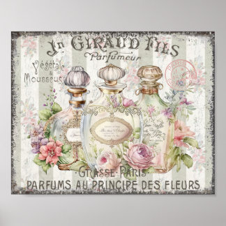 Parfumflessen Rozen Frans Script Poster