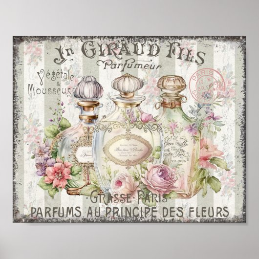 Parfumflessen Rozen Frans Script Poster (Voorkant)