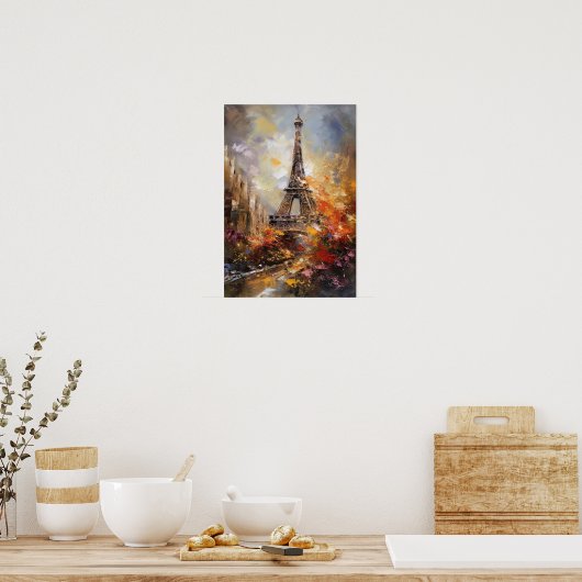 Parijs Abstracte olieverf in de Eiffeltoren Poster (Keuken)