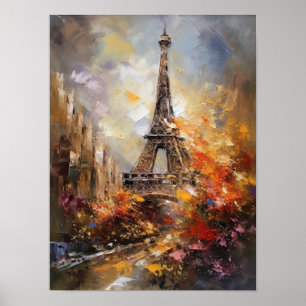 Parijs Abstracte olieverf in de Eiffeltoren Poster