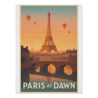 Parijs bij dageraad retro reizen perfect poster